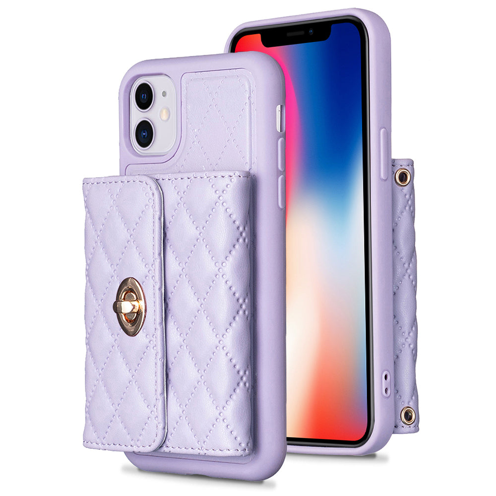 BF21 For iPhone 11 6.1 inch Phone Case PU Leather TPU Kickstand Card Holder Cover with Shoulder Strap BF21 For iPhone 11 6.1 inch Phone Case PU Leather TPU Kickstand Card Holder Cover with Shoulder Strap